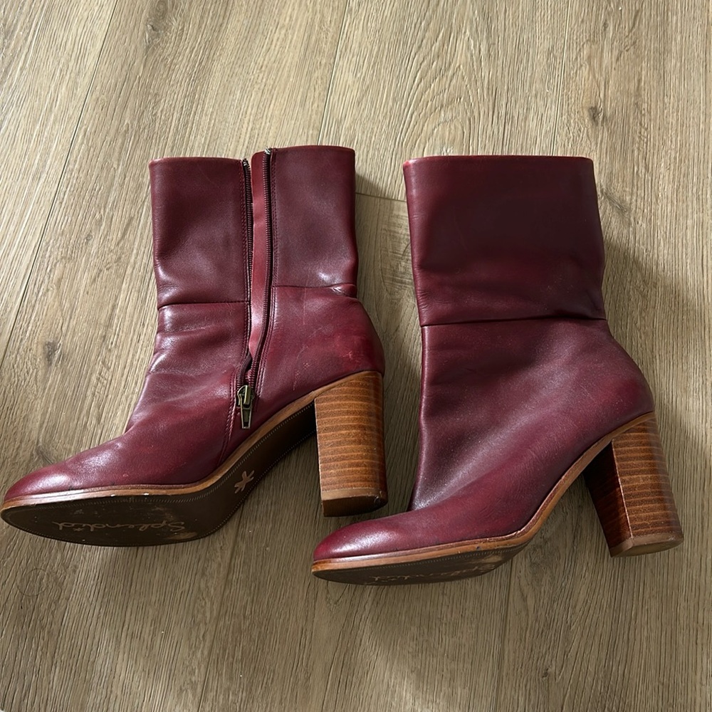 Splendid Maroon Leather Mid Calf Heeled Boots